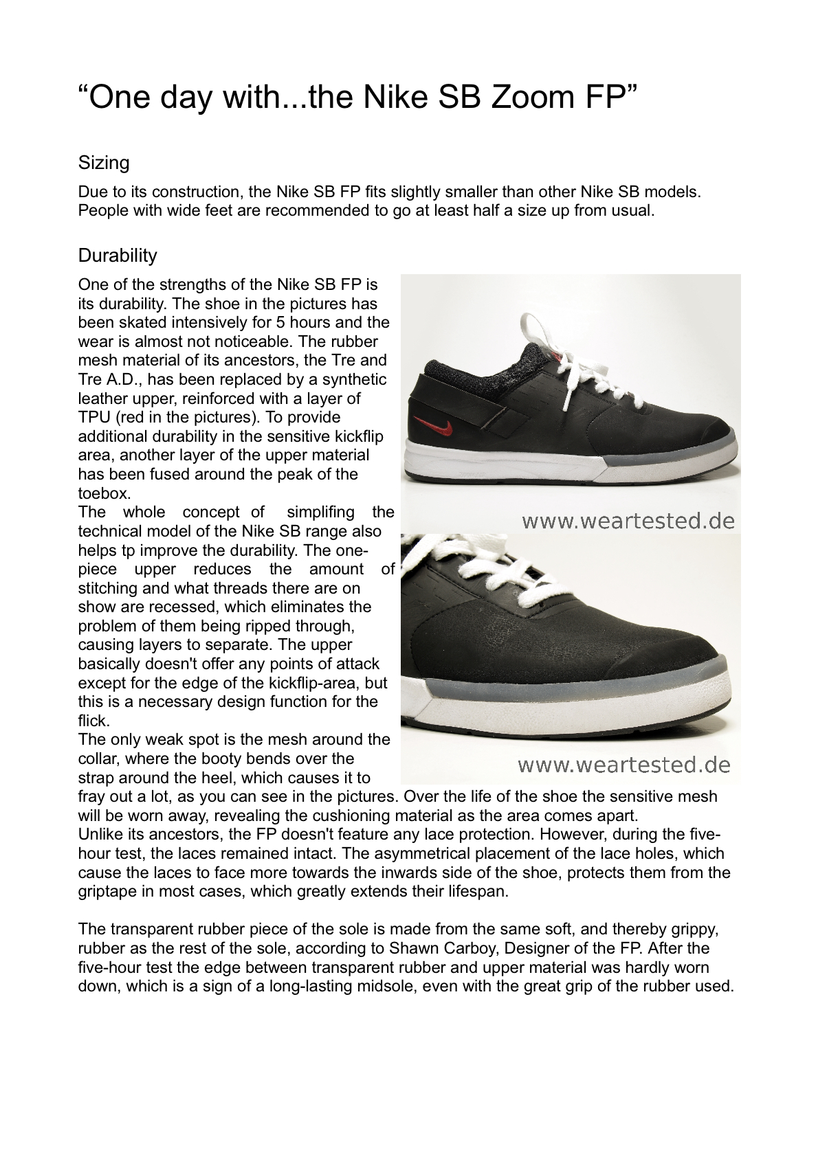 One day with.the Nike SB Zoom FP Weartested detailed skate shoe reviews